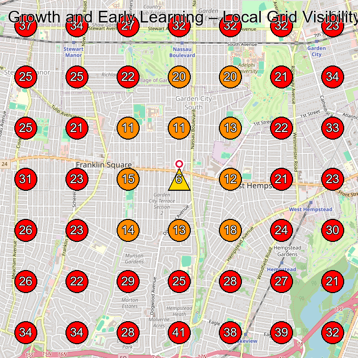Growth and Early Learning GeoGrid visibility map for Nursery School in Roslyn